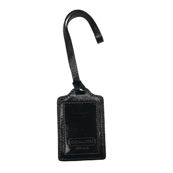 Vintage COACH Black Patent Leather Luggage ID Bag Charm - Picture 1 of 3